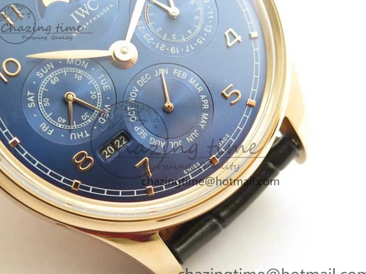 MIROTIME 0304 Premium Portugieser Perpetual Calendar IW503302 RG V9F 1:1 Best Edition Blue Dial on Black Leather Strap A 7098